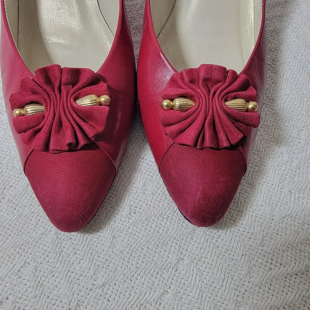 Vintage Evan Picone Red‎ Leather Pumps Made In Spain Size 10